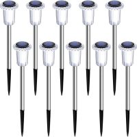 DenicMic Solar Lights Outdoor 10 Pack Waterproof 6000K Cold White LED Stainless Steel Stake for Pathway Yard Garden Driveway Solar Powered Outside Decor - Image 9