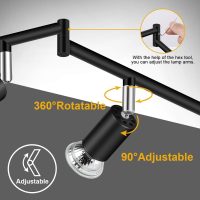 Ascher 6-Light LED Track Lighting Kit, Flexibly Rotatable Light Heads, 6 Way Ceiling Spotlight Black Finish, Including 6 GU10 LED Bulbs (4W 400LM Daylight White 5000K) - Image 2