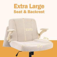 Criss Cross Chair with Arms, Plus Size Cross Legged Desk Chair with Flexible Back Cushion, Adjustable Arm Rest, Extra Wide Seat, 350lbs Fabric Home Office Chair with Castors and Bell Glides - Image 2