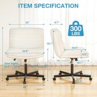 YOMT Comfortable Armless Office Desk Chair with Thickened Double Cushion, Mid-Back Ergonomic PU Leather Cross Legged Wide Chair on Wheels, Adjustable Swivel Computer Task Chairs for Home,Make Up,Study - Image 3