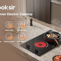 2 Burner Electric Cooktop - 110v Countertop and Built-in Electric Stove 2000W, 12 Inch Ceramic Stove with Residual Heat Indicator, Over-Temperature Protection, Knob Control, 110-120V Plug in - Image 8