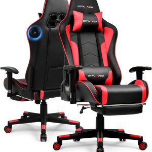 GTPLAYER Gaming Chair with Bluetooth Speakers, Adjustable Backrest and Height, 3D Armrests, Footrest, Ergonomic Computer Chair for Gamers (Brick Red)