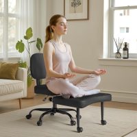 Furmax Ergonomic Criss Cross Legged Office Chair with Wheels, 360°Swivel Adjustable Height Kneeling Desk Chair with Footrest for ADHD, Yoga, Meditation, Home Office (Leather, Black) - Image 8