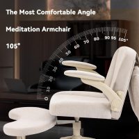 Meditation Cross Legged Armchair, ADHD Chair with Adjustable Armrests, Criss Cross Desk Chair with Flexible Back Cushion, Swivel Footrest, Arm Support and Wheels for Home Office, Cocoa - Image 6