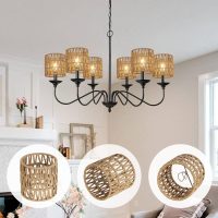 5.0 x 5.0in Chandelier Shades Set of 6, Small Rattan Lamp Shades Clip on Bulb, Boho Lamp Shades Replacement, Mini Cylinder Woven Lampshade, Clip on Lamp Shade for Floor Lamp Pendant Light Wall Sconces - Image 2
