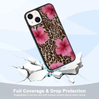 Cute Pink Hibiscus Flowers Leopard Cheetah Print Aesthetic Phone Case for iPhone 14 & iPhone 13 Case for Women Girls -6.1Inch - Image 3