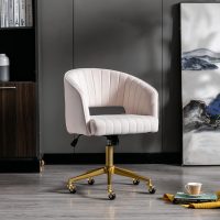 Home Office Chair Swivel Velvet Desk Chair Accent Armchair Upholstered Modern Tufted Chairs with Gold Base for Girls Women Ergonomic Study Seat Computer Task Stools for Living Room(Cream) - Image 9