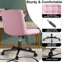 Criss Cross Chair with Wheels, Pink Armless Legged Office Desk Chair Wide Seat, Leather Comfortable Adjustable Swivel Computer Task Vanity Chairs for Home Office - Image 8