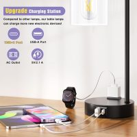 Industrial Touch Table Lamps for Bedrooms Set of 2 - 3-Way Dimmable Nightstand Lamps with USB C+A Ports and Outlet, Black Bedside Lamps with Glass Shade for Living Room, Desk Lamps for Home Office - Image 2