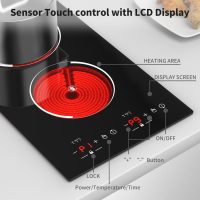 VBGK Electric Cooktop,12 Inch Built-in Radiant Electric Stove Top,110V 2100W 2 burner cooktop With 9 Heating Level, Timer & Kid Safety Lock, Sensor Touch Control 2 burner Induction Cooktop - Image 8