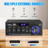 AK45 Stereo Audio Amplifier,300W Home 2 Channel Wireless Bluetooth 5.0 Power Amplifier System, Home Amplifiers FM Radio, USB, SD Card, with Remote Control Home Theater Audio Stereo System - Image 2