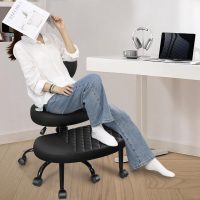 Ergonomic Cross Legged Office Chair with Wheels - Adjustable Height for Meditation, ADHD Desk & Yoga - Wide Criss Cross Design with Lumbar Support, Kneeling Chair - Black - Image 5