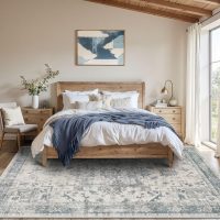 Area Rugs 5x7, Washable Rugs for Living Room, Vintage Boho Light Blue Rug for Office, Dining Room, Kids Room and Farmhouse, Durable Low Pile Non-Slip Area Rug for High Traffic Areas - Image 4