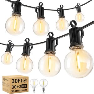 Brightown Outdoor String Lights - Waterproof Globe Patio Lights 30 Ft with 30 G40 Shatterproof LED Bulbs, Connectable Commercial Hanging Light for Backyard, Bistro, Porch, Cafe, Deck, Garden