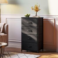 AODK Dresser for Bedroom with 4 Storage Drawers, Small Dressers Chest of Drawers Fabric Dresser with Sturdy Steel Frame, Black - Image 2