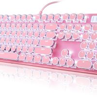 Camiysn Typewriter Style Mechanical Gaming Keyboard, Pink Retro Punk Gaming Keyboard with White Backlit, 104 Keys Blue Switch Wired Cute Keyboards, Round Keycaps for Windows/Mac/PC - Image 8