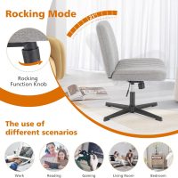 Sweetcrispy Criss Cross Chair Legged, Armless Office Swivel Desk Chair No Wheels, Vanity Height Adjustable Wide Seat Comfy Cute Computer Task Seating for Home Bedroom - Image 5
