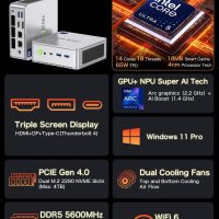 GMKtec Mini PC, K9 Intel Core Ultra 5 125H (Turbo 4.5GHz, 14C/18T) Desktop Computer 1TB SSD 32GB Dual DDR5 5600MHz Dual LAN 2.5G Dual Fan WiFi 6 USB-C BT5.2 USB 3.2 - Image 5