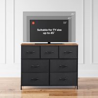 WLIVE 7 Drawer Dresser TV Stand, Entertainment Center, Media Console Table with Metal Frame and Wood Top for TV up to 45 inch, Chest of Drawers for Bedroom, Living Room, Black and Rustic Brown - Image 5