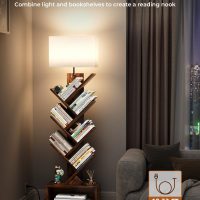 Evermagin 6 Tier Tree Bookshelf with Light, Narrow Bookcase Tower, Tall Floor Standing Book Organizer with Storage Cabinet for Living Room, Bedroom and Home Office, Rustic Brown - Image 3