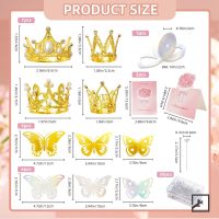 ZIFTY 4 Pcs Crowns for Flower Bouquets Accessories with 12 Pcs Gold Butterfly Decorations and 50 Pcs Diamond Pins for Flower Bouquets, Cake Topper (Gold, Silver) - Image 2