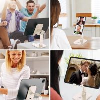 OCYCLONE Phone Stand, Adjustable Height and Angle Foldable Cell Phone Stand Holder for Desk, Taller iPhone Stand Compatible with 4.7"-13" Smartphones iPad Tablet, Beige - Image 6