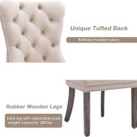 KCC Velvet Dining Chairs Set of 4, Upholstered High-end Tufted Dining Room Chair with Nailhead Back Ring Pull Trim Solid Wood Legs, Nikki Collection Modern Style for Kitchen, Beige - Image 7