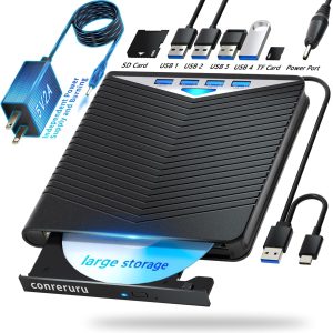 Support for Blu-ray External Drive, Support for Blu-ray DVD/CD Player/Read/Write, USB 3.0 &/Type-C, Support for Blu-ray/DVD/CD, BD Drive, Windows 7-11 & Mac, PC-Compatible, M-DISC(Black)