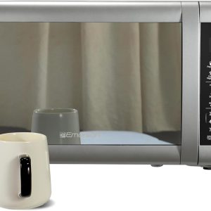 Emerson MW7601SL Compact Countertop Microwave Oven with Sleek Mirrored Finish Door 10 Power Levels, 6 Auto Menus, Glass Turntable and Child Safe Lock, 0.7 Cu. Ft, Silver