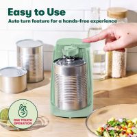 BELLA Electric Can Opener and Knife Sharpener, Multifunctional Jar and Bottle Opener with Removable Cutting Lever and Cord Storage, Stainless Steel Blade, Sage - Image 3