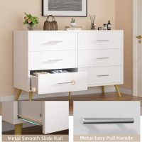 Shintenchi 6 Drawer Dresser, Wide Chest of Drawers Organizer Storage with Drawers, Large Storage Cabinet, Modern Design Dresser for Bedroom, Living Room, Porch, White - Image 4