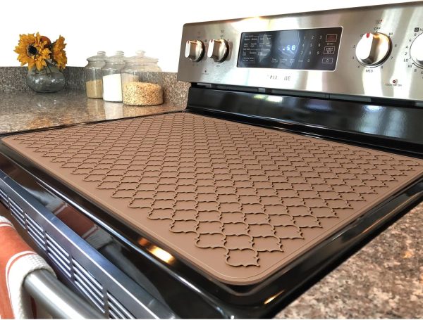 Stove Top Cover for Electric Stove - Silicone Stove Mat for Glass Top Stove, Glass Cooktop Protector, XL Dish Drying Mats For Kitchen, Range Covers for Electric Stove (Caramel,28x20)