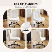VINGLI Swivel Armless Criss Cross Chair with Dual-Use Wheels,Adjustable Height Cross-Legged Office Desk Chair, Vanity Chair, Rolling Computer Chair for Home,Teddy Fleece Beige - Image 5