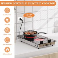 2 Burner Electric Cooktop - 12 Inch Plug in Portable 110V Electric Cook Top, Built-in & Countertop Ceramic Stove Top with Knob Control, 9 Power Levels and Overheat Protection - Image 7