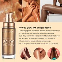 Body Shimmer Oil, Glistening Bronze Natural Glow Luminizer, Long Lasting Waterproof Moisturizing Liquid Illuminator Highlighter Makeup for a Sun-Kissed Glow, Brush Include, 1oz, Medium - Image 4