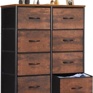 Sweetcrispy Dresser for Bedroom with 8 Storage Drawers, Large Fabric Storage Tower Organizer, Chest of Drawers with Metal Frame Wooden Top for Nursery, Closet, Living Room, Entryway, Rust Brown