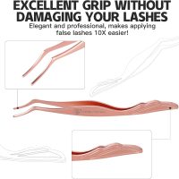 Pretty memory Eyelash Applicator Tool Stainless Steel Lash Tweezers Curved Eyelash Tweezers for Easy Lash Application and Removal, Rose Gold - Image 6