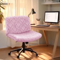 Criss Cross Chair Cover Pink Armless Chair Slipcover Office Desk Chair Covers Velvet Embossing Mid Back Wide Seat Accent Chair Covers for Computer Chairs and Vanity Chairs(Velvet-Pink) - Image 3