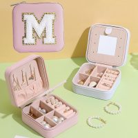 Travel Jewelry Case, Jewelry Organizer Box, Jewelry Organizer Jewelry Travel Organizer Small Jewelry Organizer Ring Organizer Necklace Organizer Earring Organizer Box-Letter P, White - Image 5