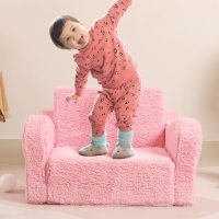Kids Chairs for Toddler, 2-in-1 Toddler Soft Sherpa Couch Fold Out, Convertible Sofa to Lounger for Girls and Boys, Pink - Image 4