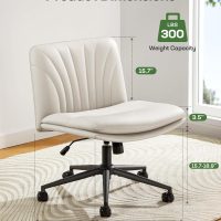 Marsail Armless-Office Desk Chair with Wheels: PU Leather Cross Legged Wide Chair,Comfortable Adjustable Swivel Computer Task Chairs for Home,Office,Make Up,Small Space,Bed Room(Light Beige) - Image 2