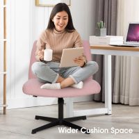 Criss Cross Chair, Armless Cross Legged Office Chair, Comfortable Vanity Chair with Back, Fabric Adjustable Wide Swivel Criss Cross Desk Chair for Home Office, Pink - Image 2