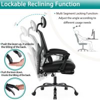 DUMOS Home Office Desk Chair with Footrest, High-Back Mesh Rolling Swivel Reclining Chairs with Wheels, Comfortable Headrest, Lumbar Support, Comfy Arms for Home, Office, Gaming, Student, Inky - Image 5