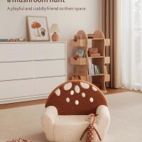 Blissful Diary Toddler Chair Comfy, Foam Kids Chair with Soft Teddy Plush, Toddler Reading Armchair with Cute Mushroom Designs- Brown - Image 8