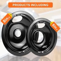 Stove Burner Drip Pans W10288051 Burner Covers-2 Packs 6” W10290353 Black Porcelain Burner Pans and 8" W10290350 Stove Top Covers for Electric Stove by Sikawai - Image 6