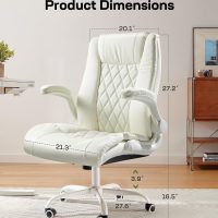 Marsail Executive Office Chair with Flip-up Armrests,PU Leather Ergonomic Desk Chair Height-Adjustable Swivel Rolling Computer Desk Chair (White) - Image 2