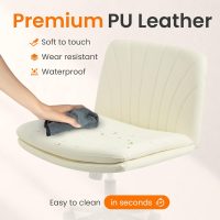 NEO CHAIR Criss Cross Chair with Wheels Armless Cross Legged Office Desk Wide Comfy Vanity Makeup Chair Adjustable Swivel Rolling Computer for Home Office PU Leather (Beige) - Image 4