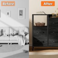 Furnulem 5 Drawer Black Dressers for Bedroom 2 Tier Shelf Storage Small Fabric Dresser for Closet Sturdy Metal Frame Modern Style Storage Cabinets Organization Units for Hallway Rooms - Image 4