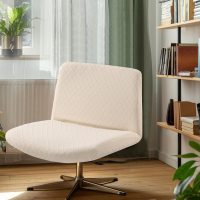 YISUN Waterproof Criss Cross Chair Cover, Stretch Armless Chair Slipcover Washable Removable Office Desk Chair Covers, Mid Back Wide Seat Accent Chairs Cover Vanity Chair Protector (Beige) - Image 7