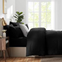 CozyLux Queen Comforter Set Black, 7 Pieces Bed in a Bag, Black Comforter Queen Size, All Season Bedding Sets with Stitch Quilted Comforter, Flat Sheet, Fitted Sheet, Pillowcases - Image 4